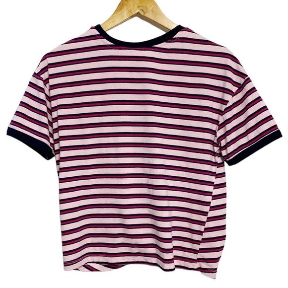 No Boundaries Striped Front Tie Short Sleeve Shirt Pink Blue Large - Picture 3 of 4